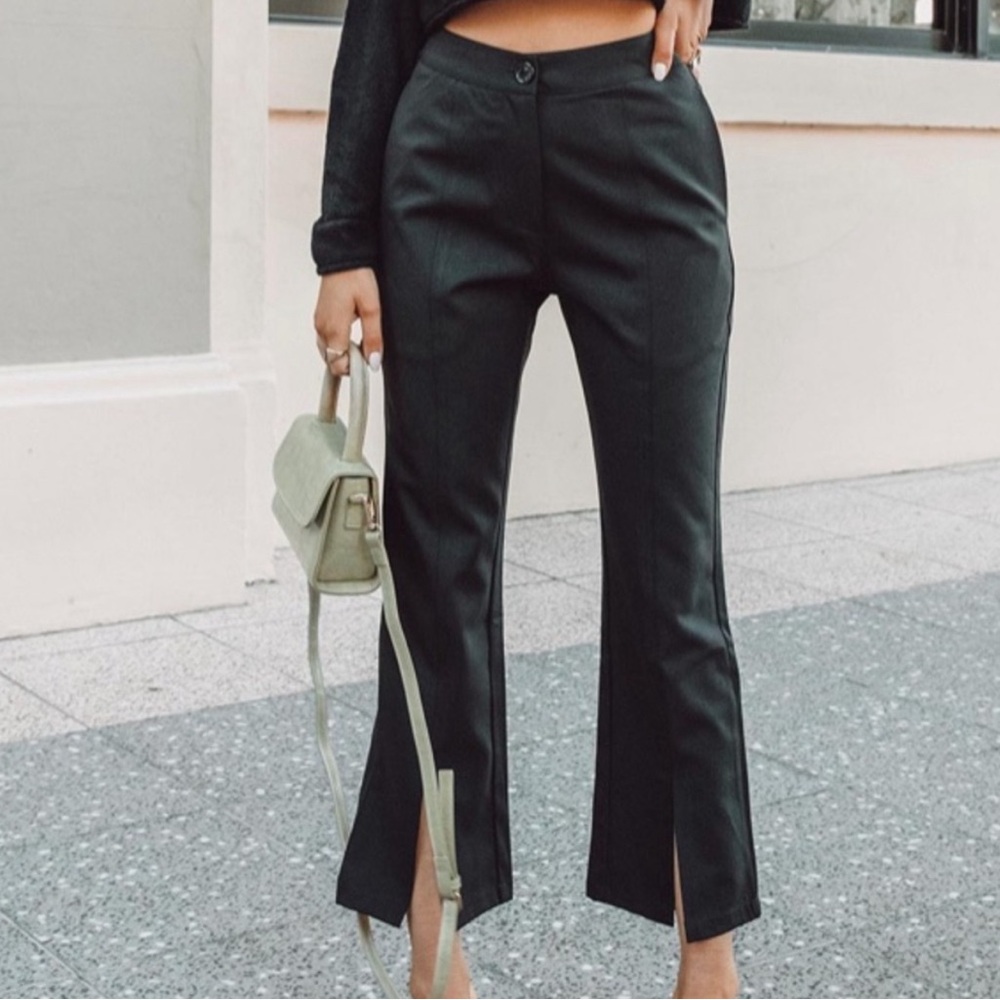 Princess Polly Black Jaylyn Pant Slit Hem Ankle Flare Trousers
